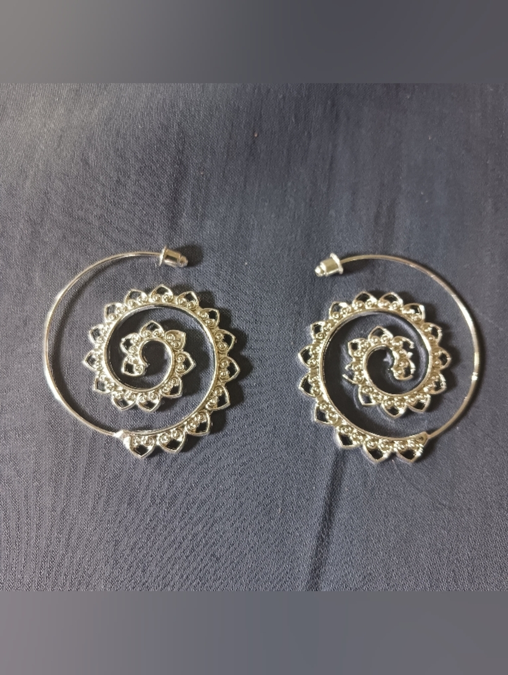 Silver Spiral Floral Hoop Earrings